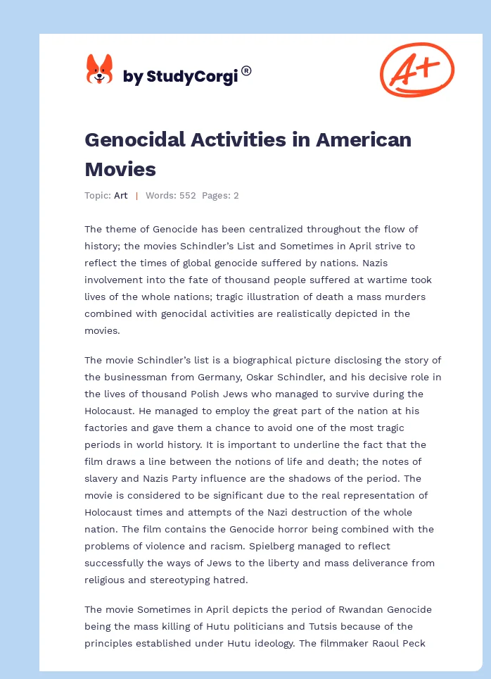 Genocidal Activities in American Movies. Page 1