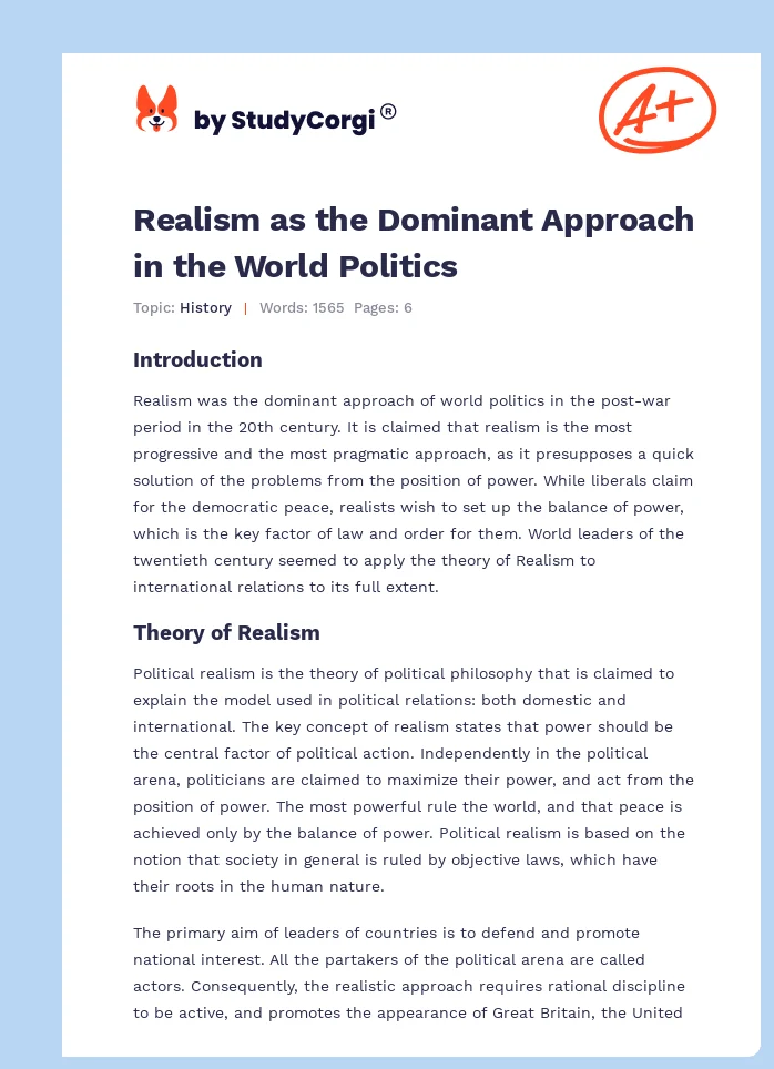 Realism as the Dominant Approach in the World Politics. Page 1