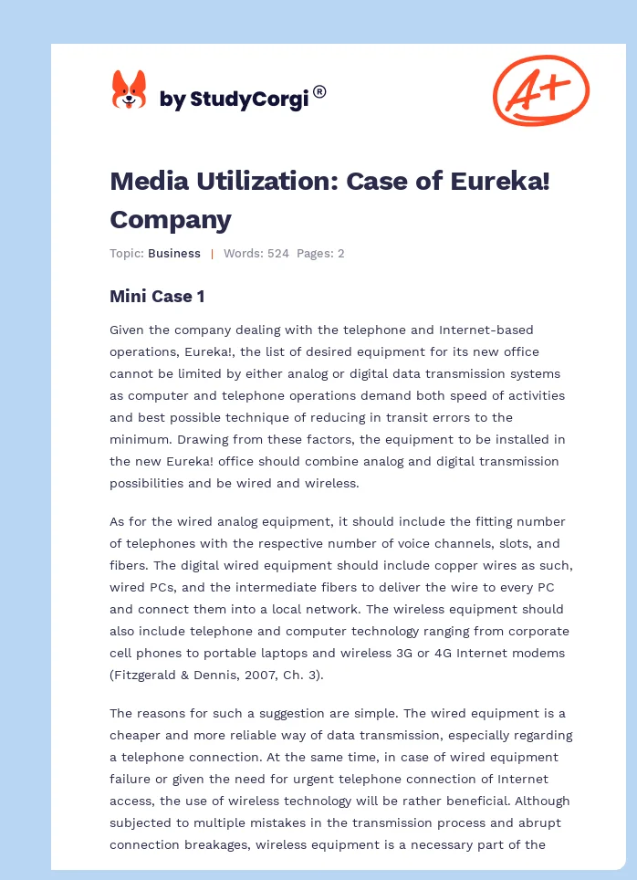 Media Utilization: Case of Eureka! Company. Page 1