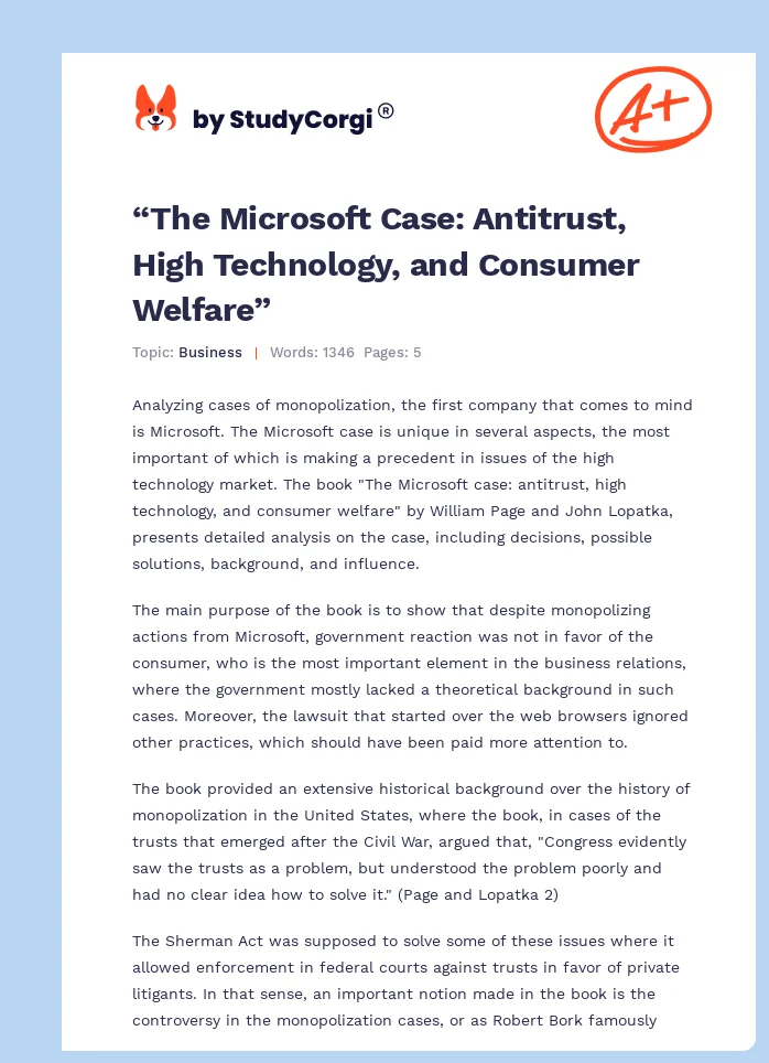 “The Microsoft Case: Antitrust, High Technology, and Consumer Welfare”. Page 1