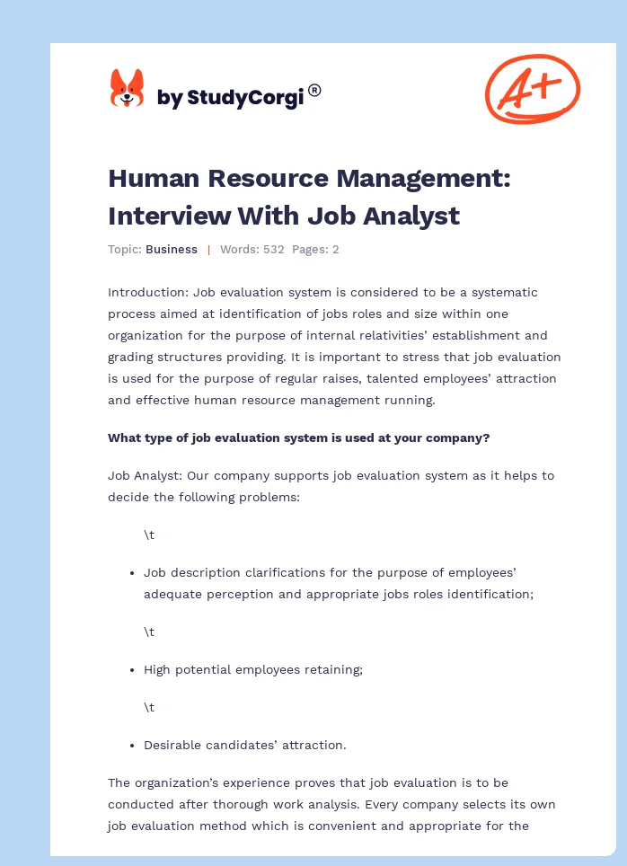 Human Resource Management: Interview With Job Analyst. Page 1