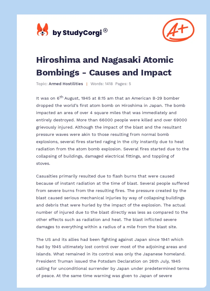 Hiroshima and Nagasaki Atomic Bombings - Causes and Impact. Page 1