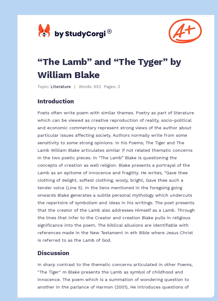 “The Lamb” and “The Tyger” by William Blake. Page 1