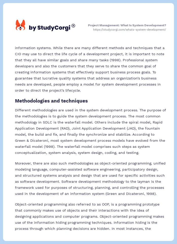 Project Management: What Is System Development?. Page 2