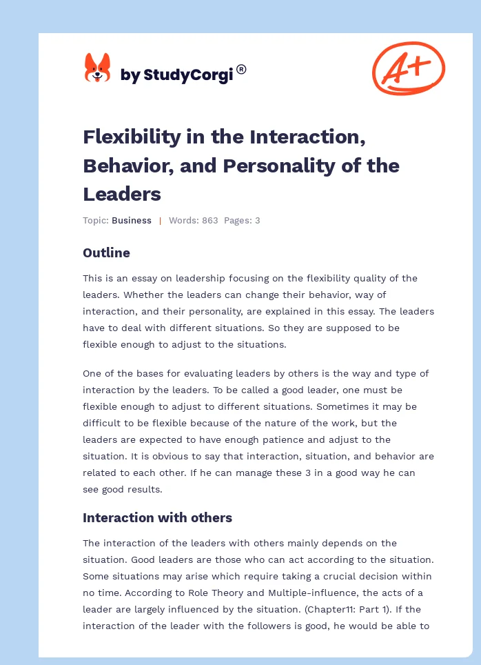 Flexibility in the Interaction, Behavior, and Personality of the Leaders. Page 1
