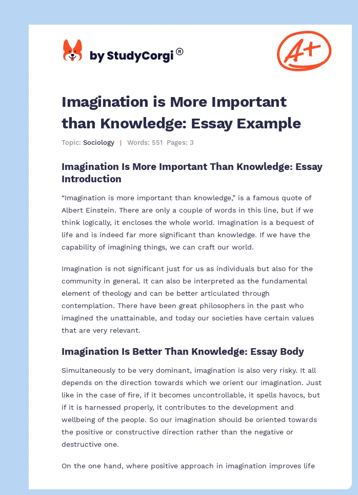 Imagination is More Important than Knowledge: Essay Example. Page 1
