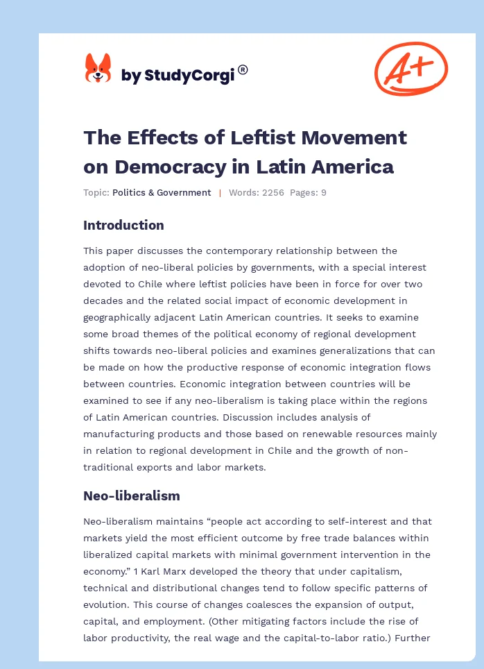 The Effects of Leftist Movement on Democracy in Latin America. Page 1