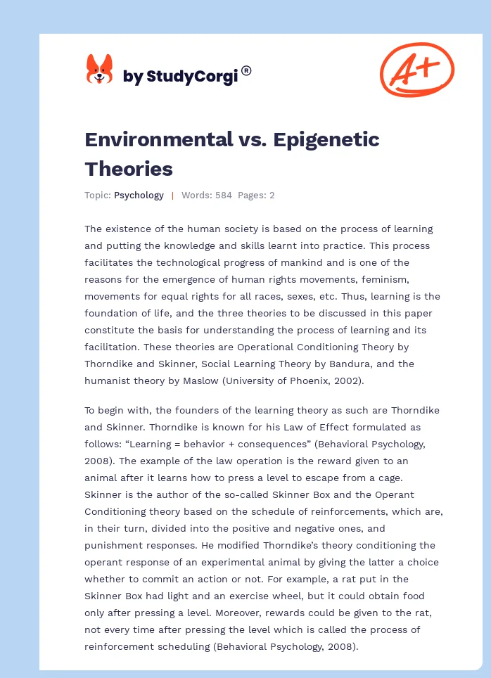 Environmental vs. Epigenetic Theories. Page 1