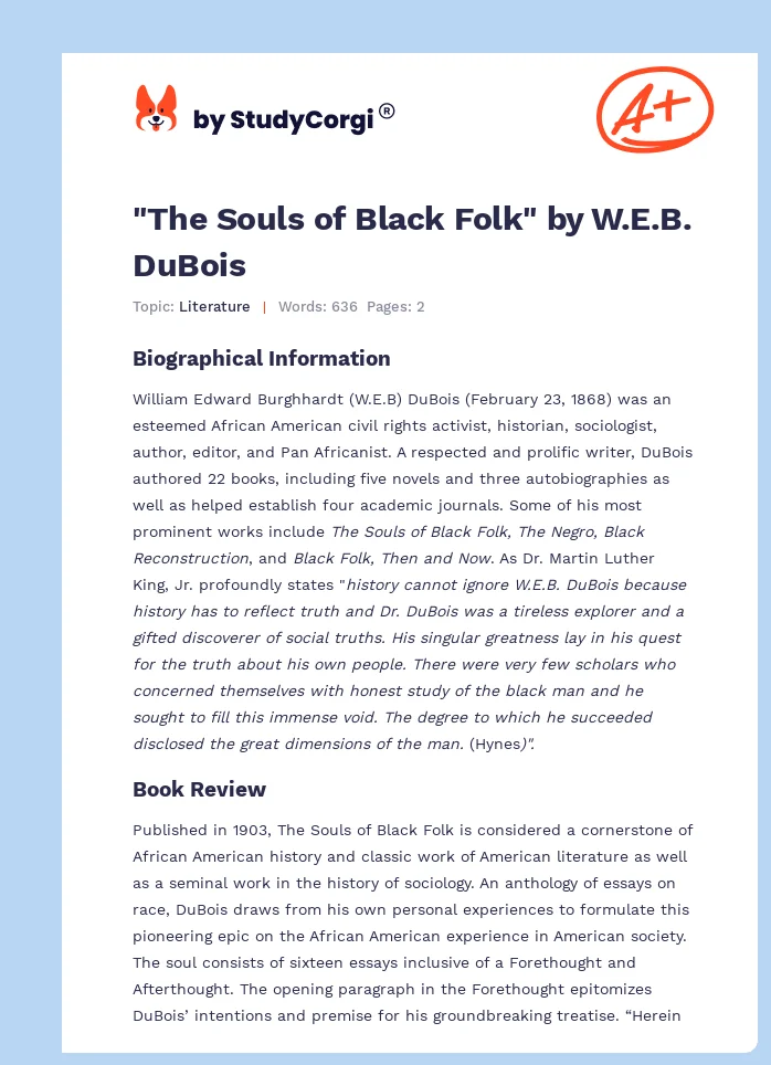 "The Souls of Black Folk" by W.E.B. DuBois. Page 1