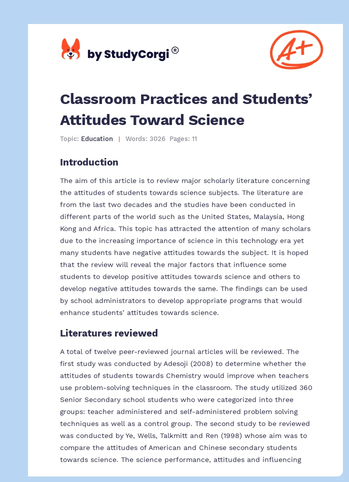 Classroom Practices and Students’ Attitudes Toward Science. Page 1
