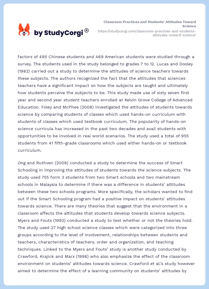 Classroom Practices and Students’ Attitudes Toward Science. Page 2