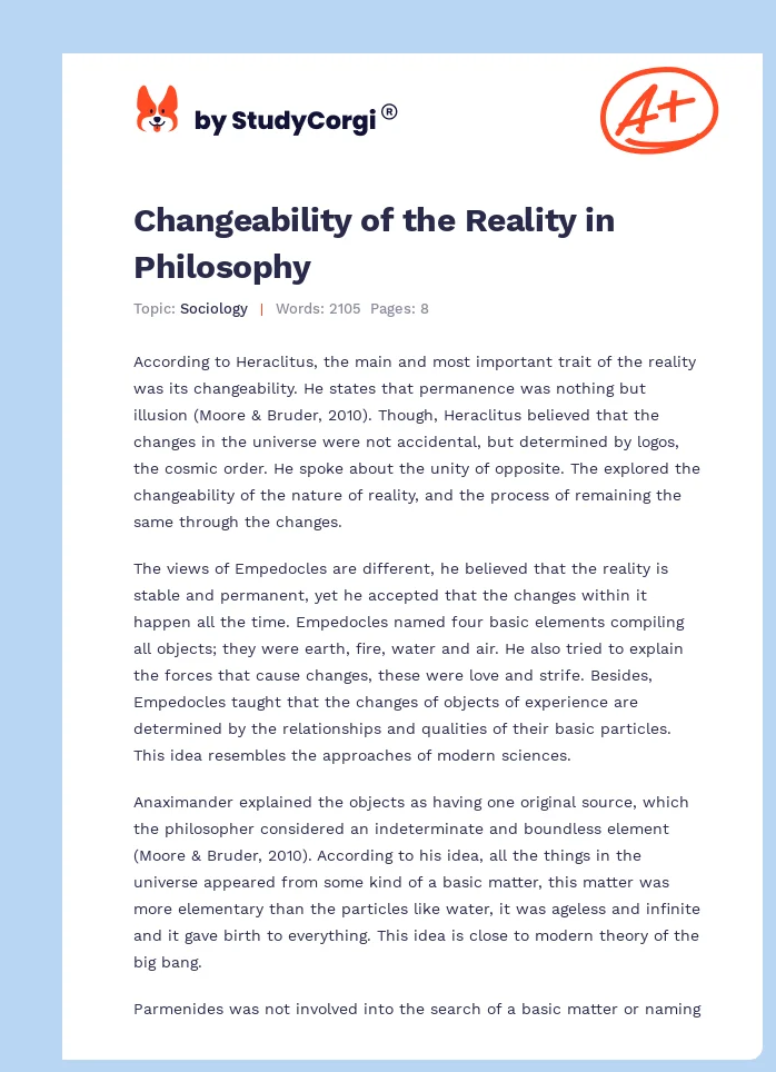 Changeability of the Reality in Philosophy. Page 1