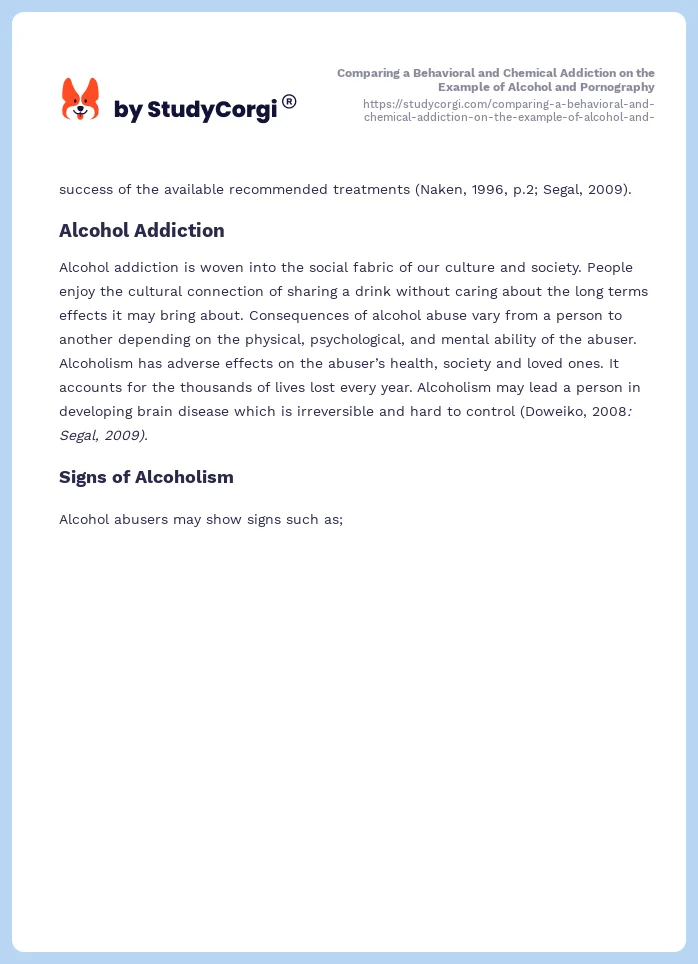 Comparing a Behavioral and Chemical Addiction on the Example of Alcohol and Pornography. Page 2