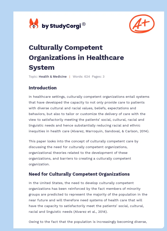 Culturally Competent Organizations in Healthcare System. Page 1