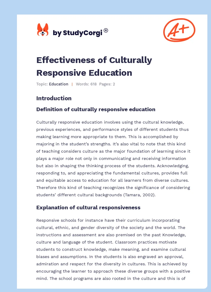 Effectiveness of Culturally Responsive Education. Page 1