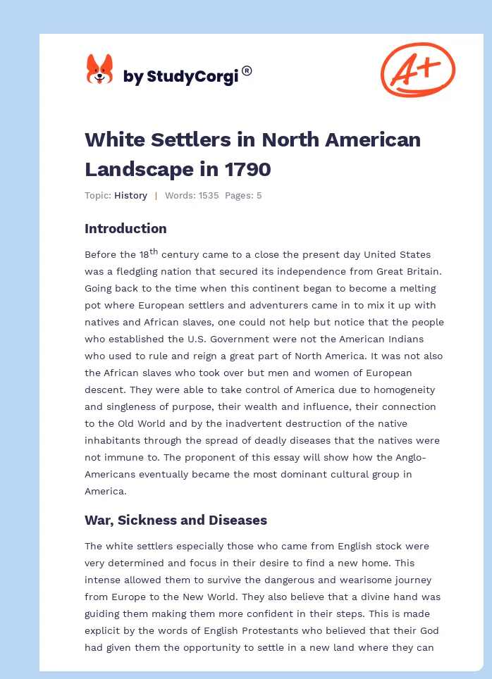 White Settlers in North American Landscape in 1790. Page 1