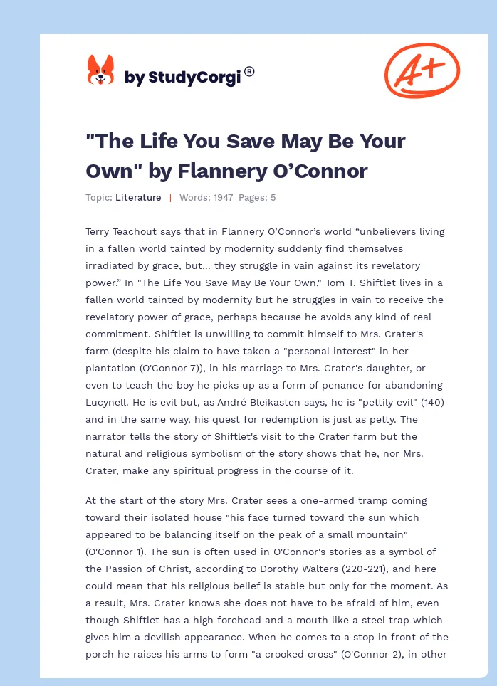 "The Life You Save May Be Your Own" by Flannery O’Connor. Page 1