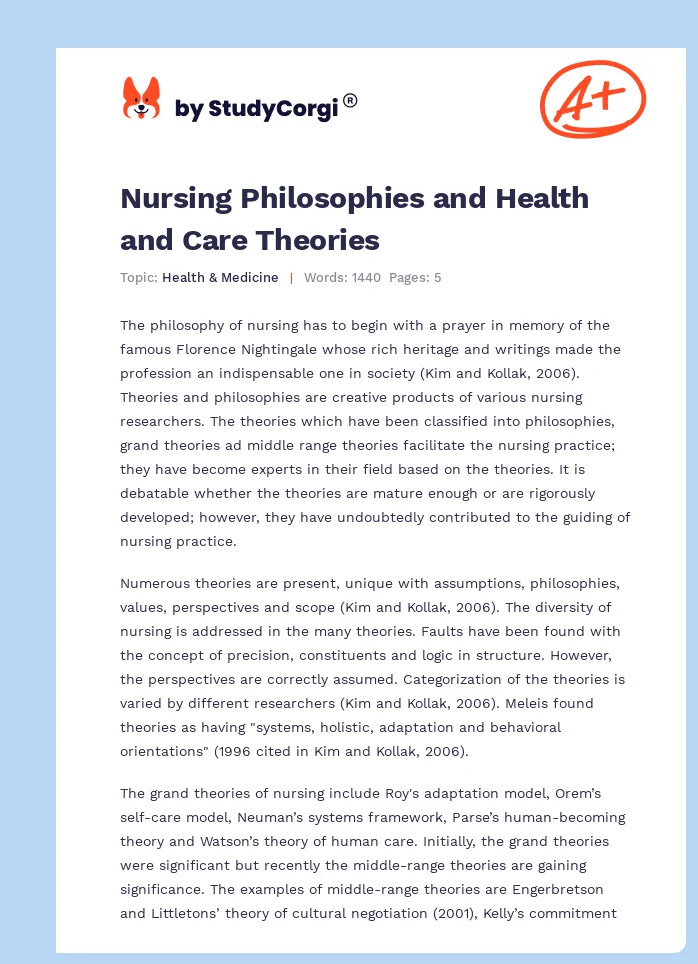 Nursing Philosophies and Health and Care Theories. Page 1