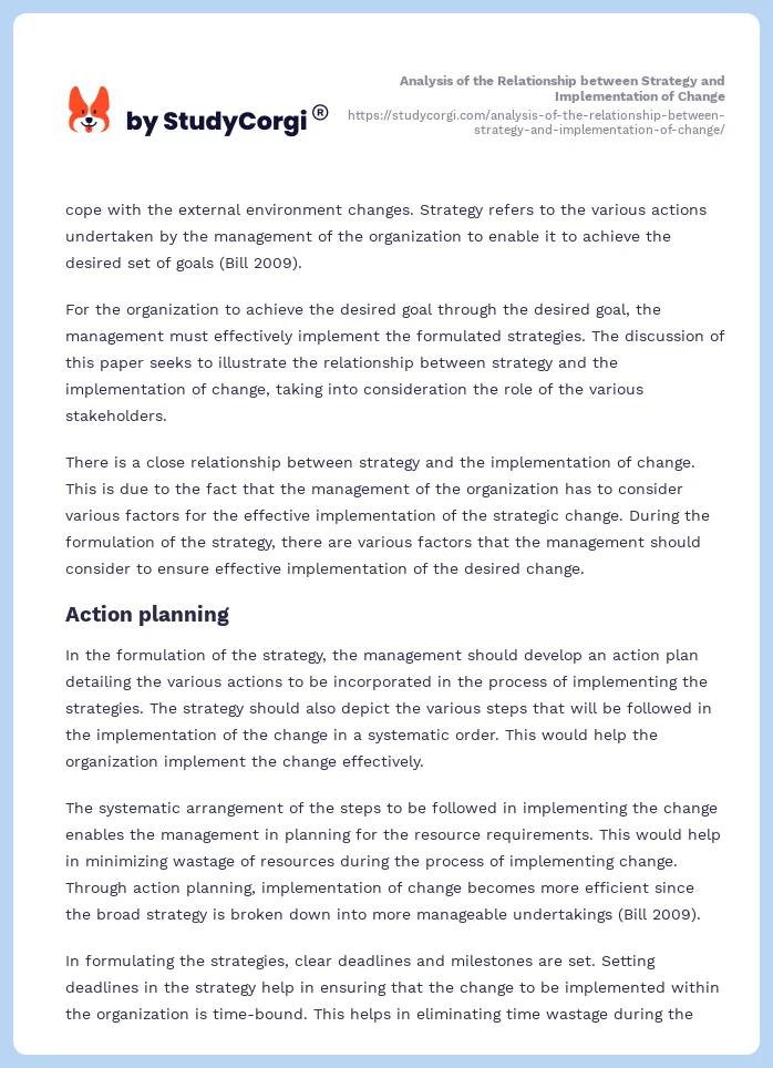 Analysis of the Relationship between Strategy and Implementation of Change. Page 2