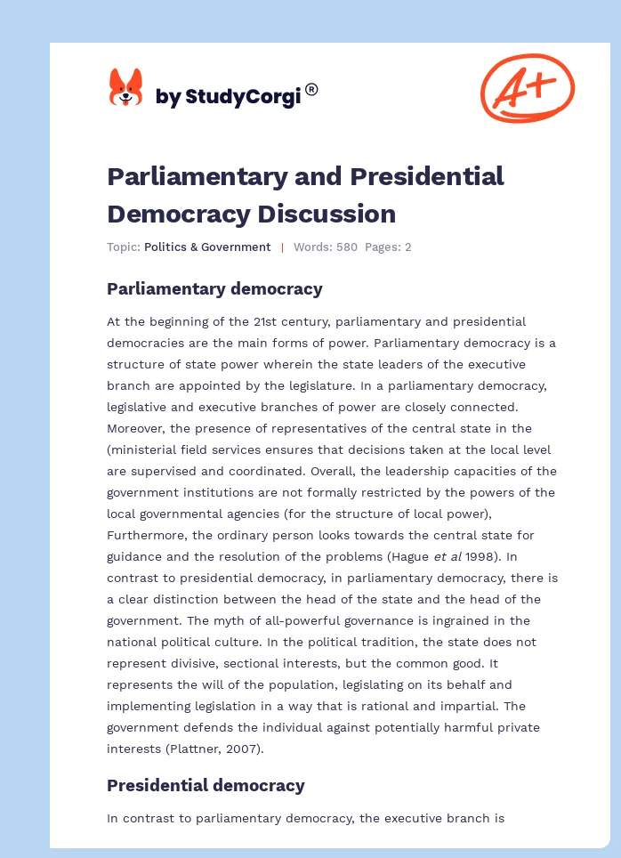 Parliamentary and Presidential Democracy Discussion. Page 1