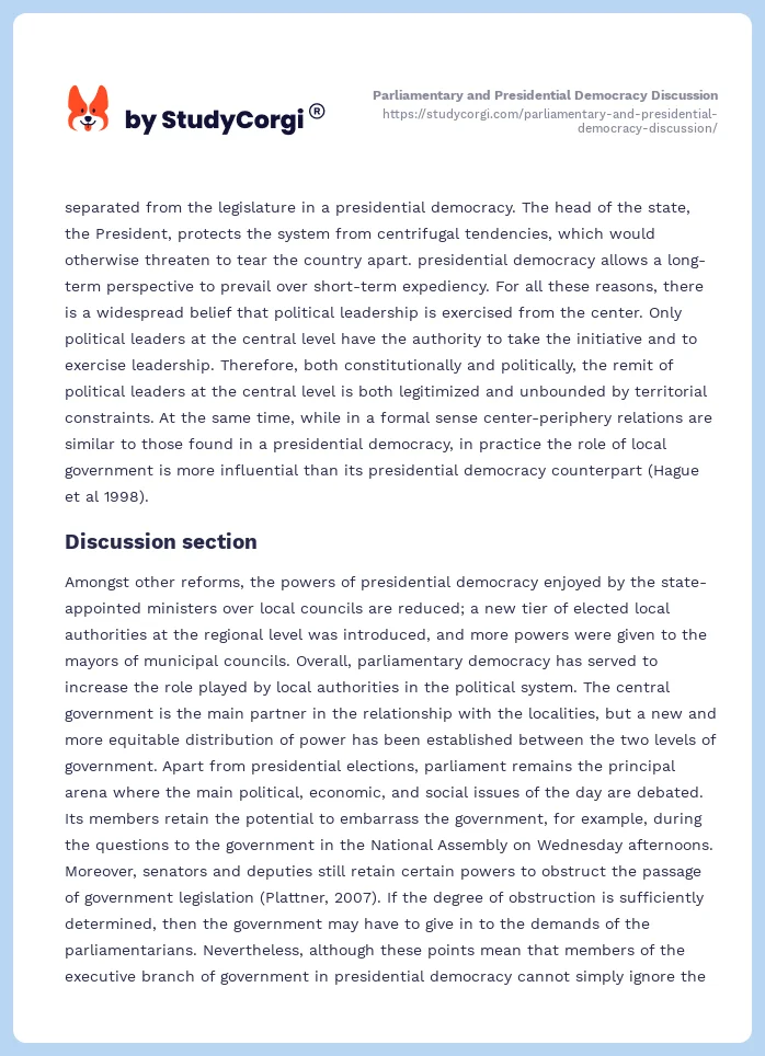 Parliamentary and Presidential Democracy Discussion. Page 2