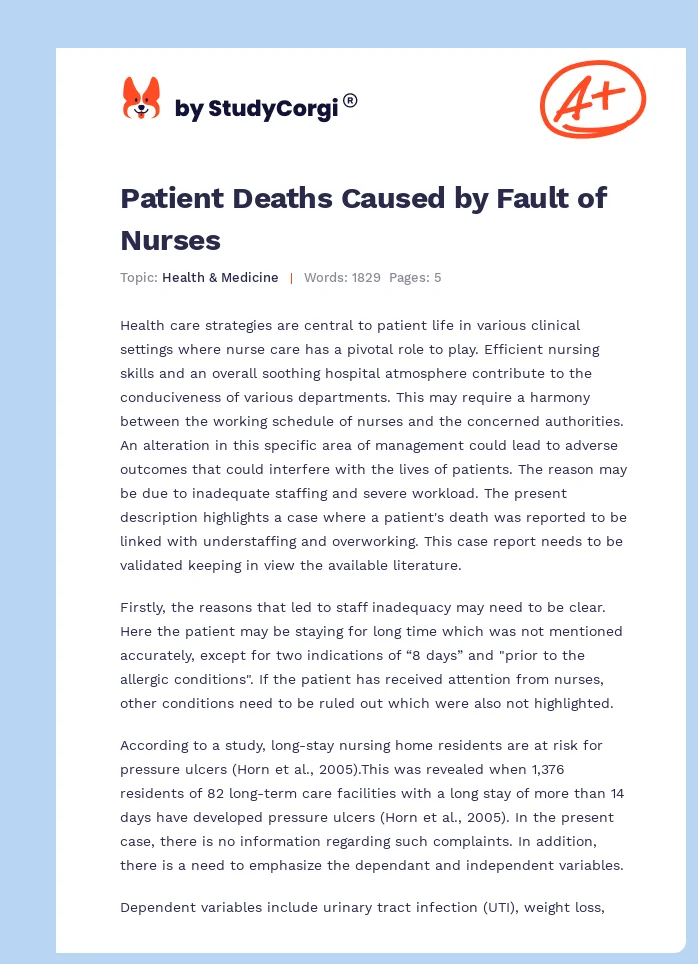 Patient Deaths Caused by Fault of Nurses. Page 1
