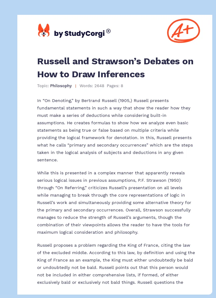Russell and Strawson’s Debates on How to Draw Inferences. Page 1