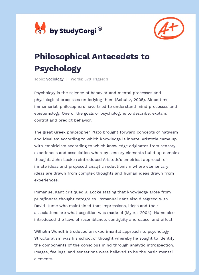 Philosophical Antecedets to Psychology. Page 1