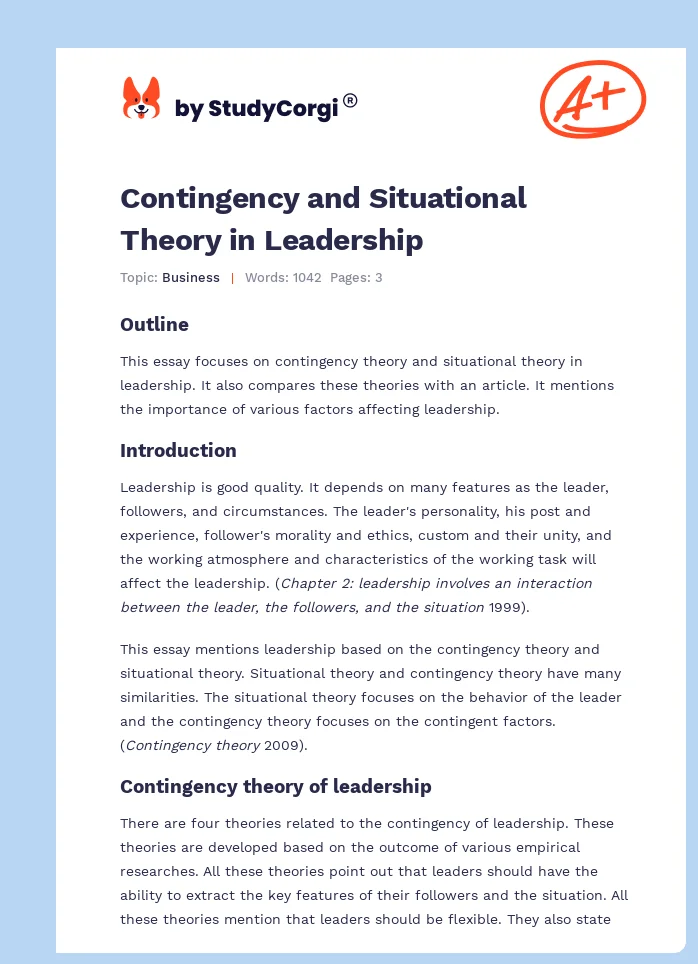 Contingency and Situational Theory in Leadership. Page 1