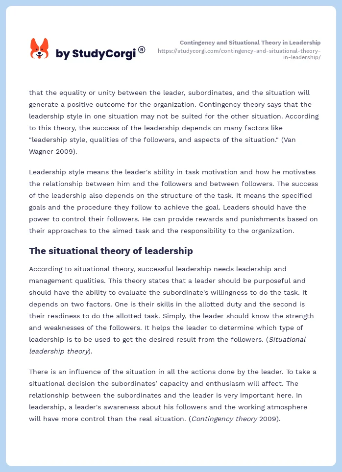 Contingency and Situational Theory in Leadership. Page 2