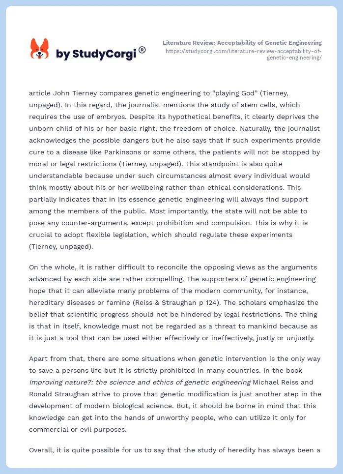 Literature Review: Acceptability of Genetic Engineering. Page 2