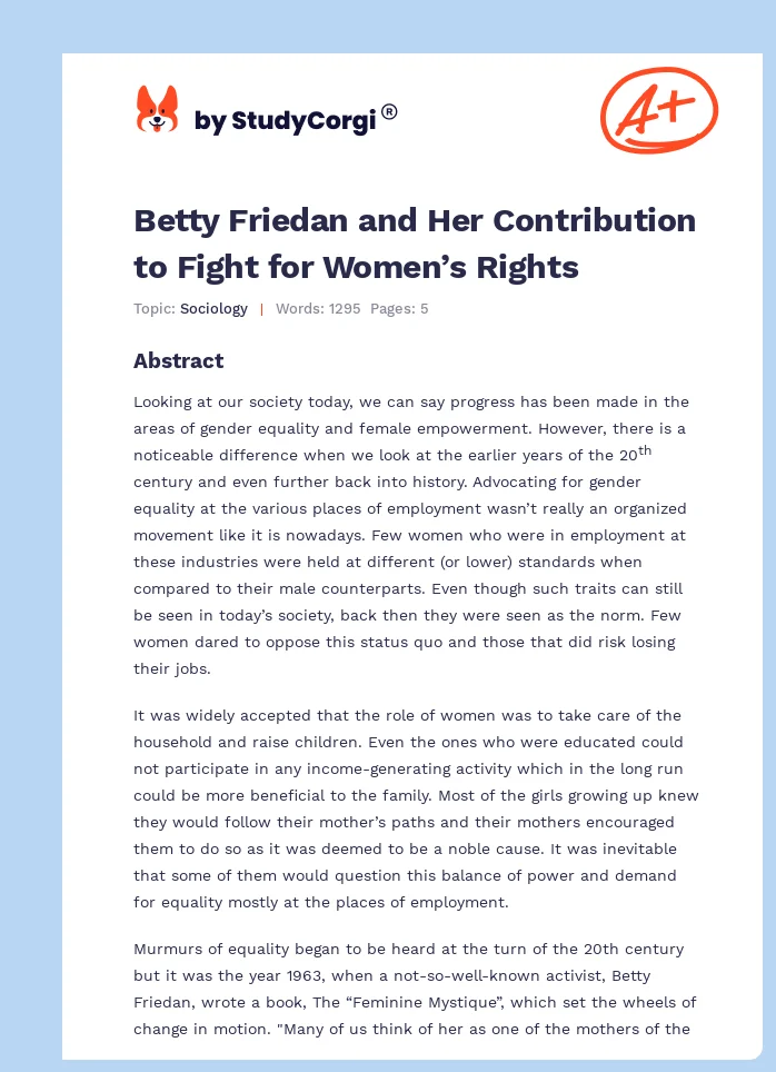 Betty Friedan and Her Contribution to Fight for Women’s Rights. Page 1