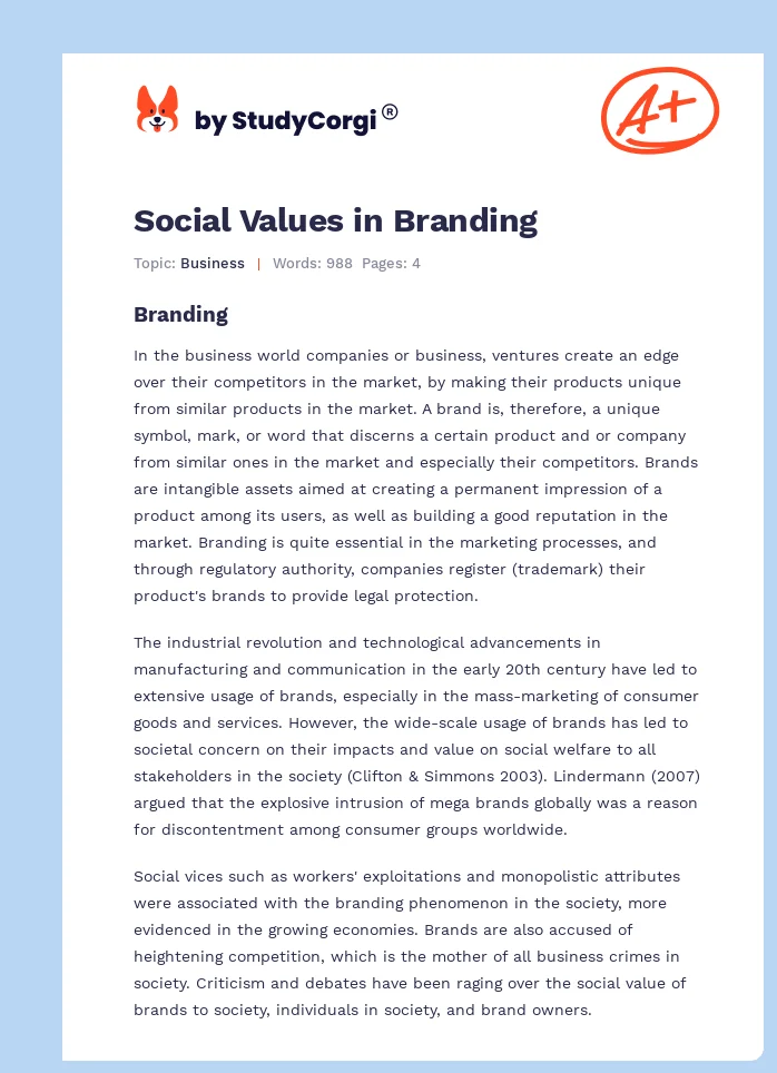 Social Values in Branding. Page 1