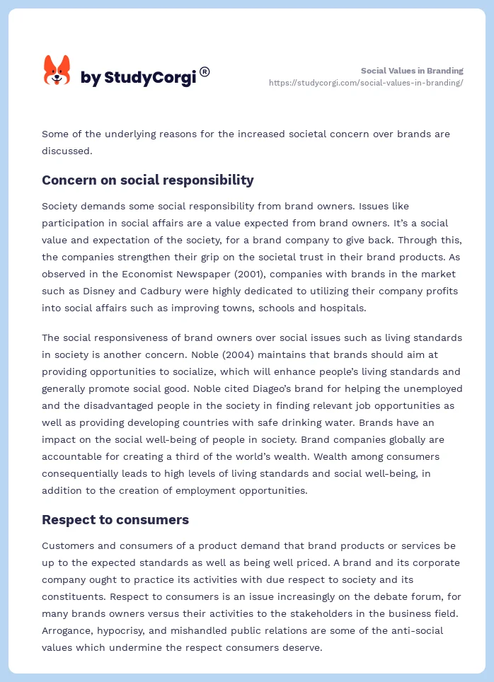 Social Values in Branding. Page 2