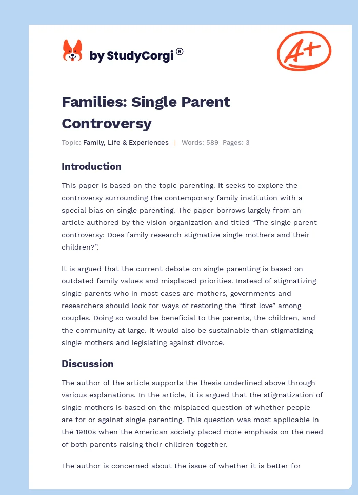Families: Single Parent Controversy. Page 1
