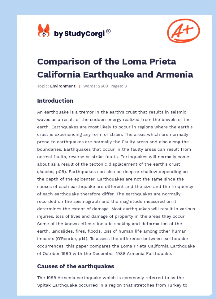 Comparison of the Loma Prieta California Earthquake and Armenia. Page 1