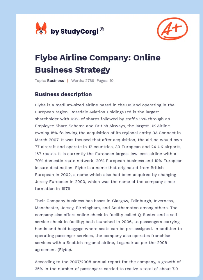 Flybe Airline Company: Online Business Strategy. Page 1