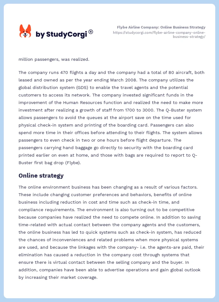 Flybe Airline Company: Online Business Strategy. Page 2