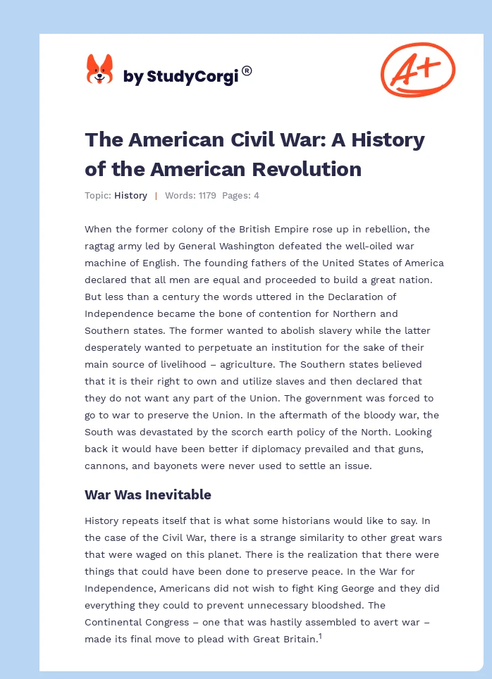 The American Civil War: A History of the American Revolution. Page 1