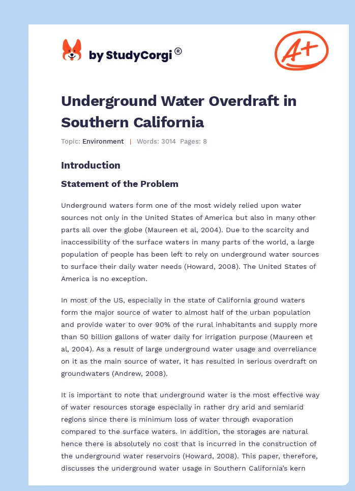 Underground Water Overdraft in Southern California. Page 1