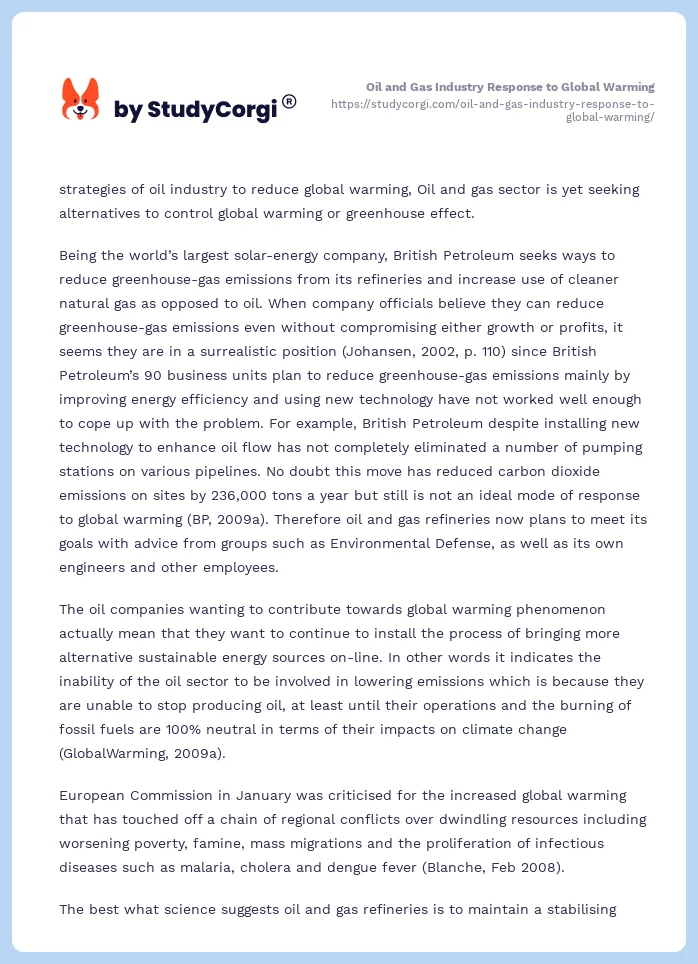 Oil and Gas Industry Response to Global Warming. Page 2