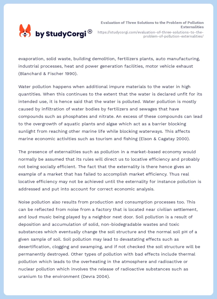 Evaluation of Three Solutions to the Problem of Pollution Externalities. Page 2