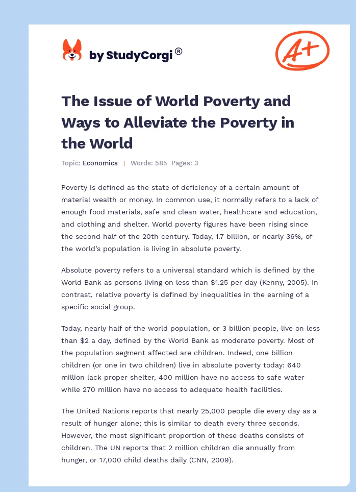 The Issue of World Poverty and Ways to Alleviate the Poverty in the World. Page 1
