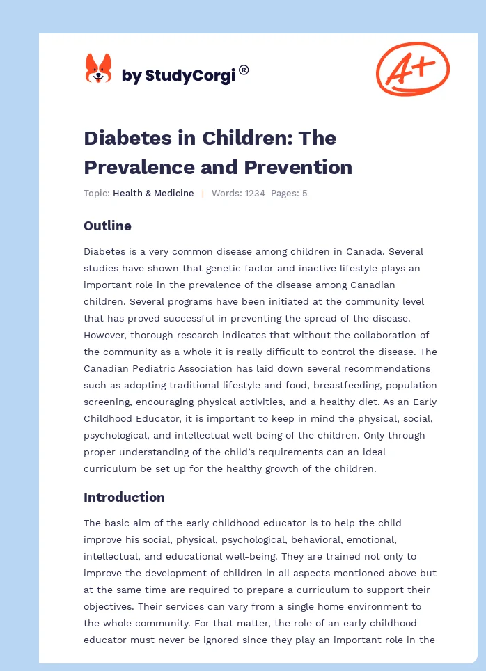 Diabetes in Children: The Prevalence and Prevention. Page 1