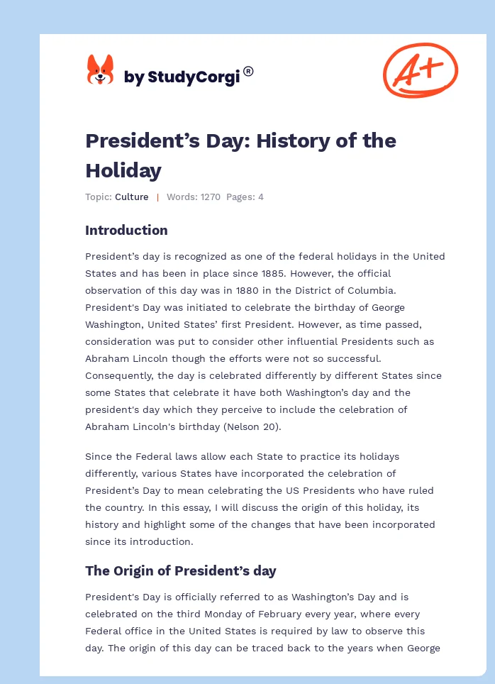 President’s Day: History of the Holiday. Page 1