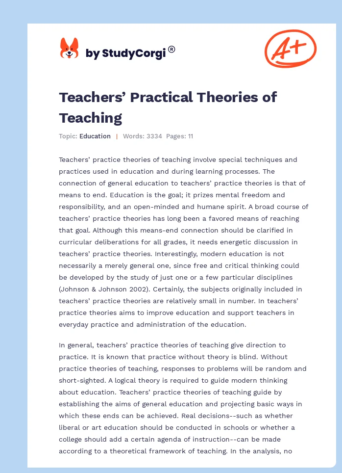 Teachers’ Practical Theories of Teaching. Page 1