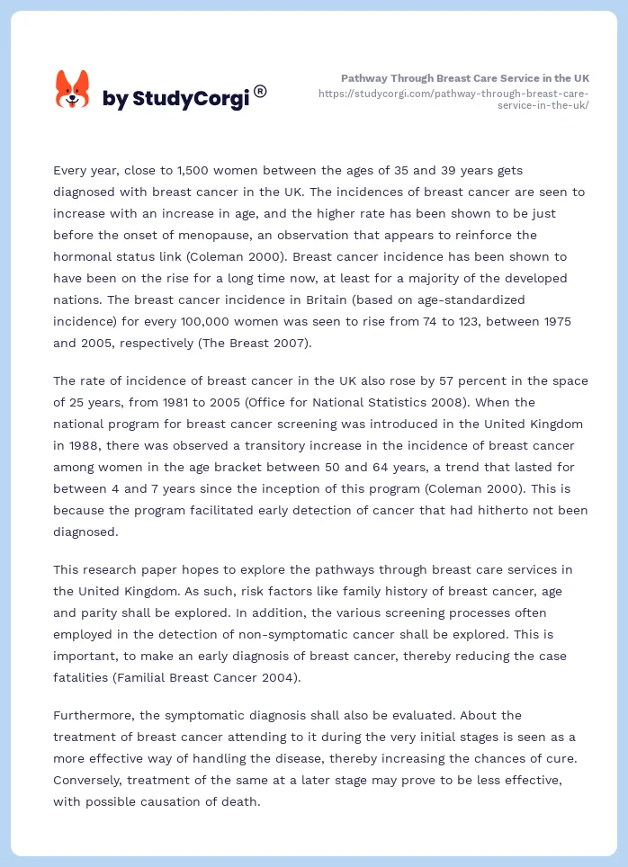 Pathway Through Breast Care Service in the UK. Page 2