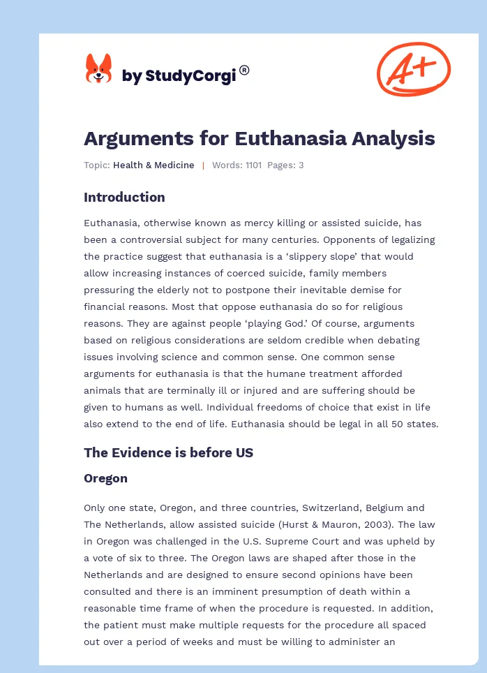 Arguments for Euthanasia Analysis. Page 1
