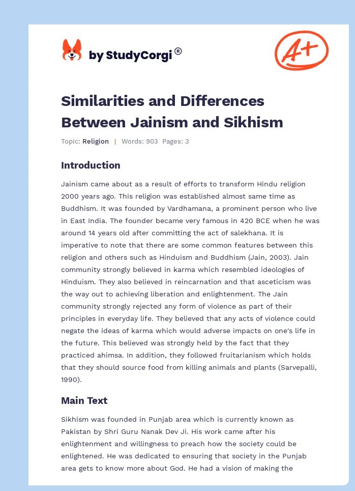 Similarities and Differences Between Jainism and Sikhism. Page 1