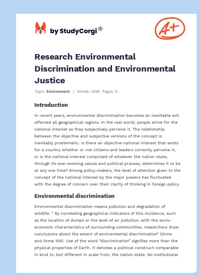Research Environmental Discrimination and Environmental Justice. Page 1